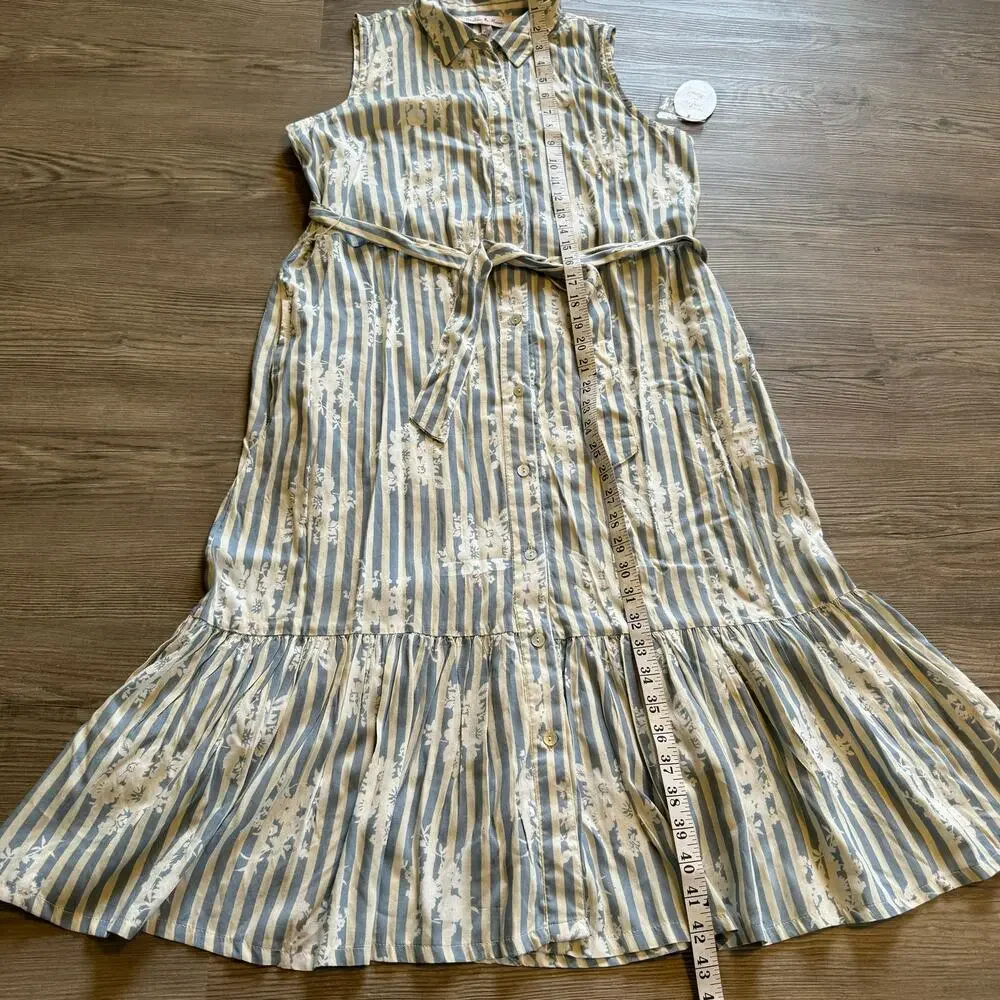NWT Harlow & Rose Maxi Dress Women’s Medium Floral Striped White Blue Broomstick
